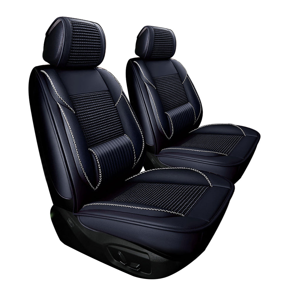 Car Seat Covers Five Seats Full Set PU Leather High Back Front And Rear Split Bench Car Seat Cover Waterproof Ice Silk Black